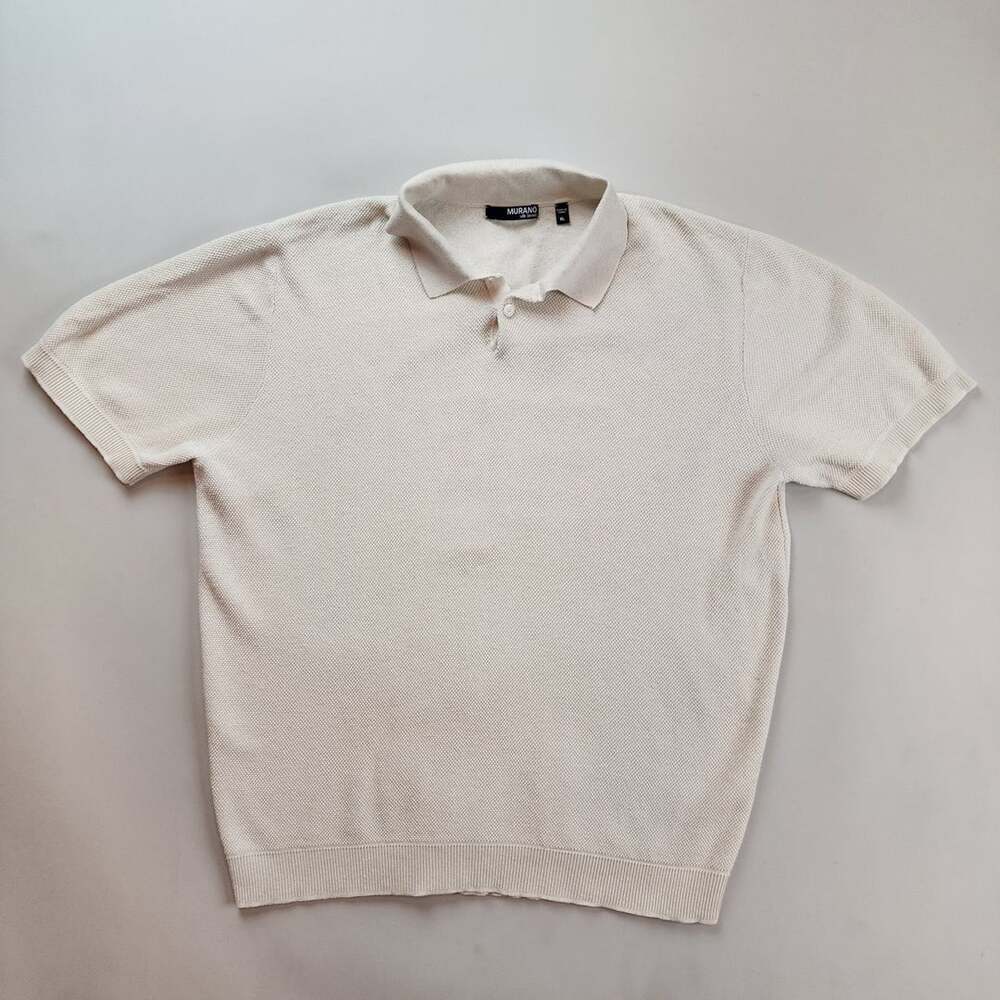 Murano Men's Beige Cream Short Sleeve Knit Polo Shirt Silk Blend Size XL Luxury